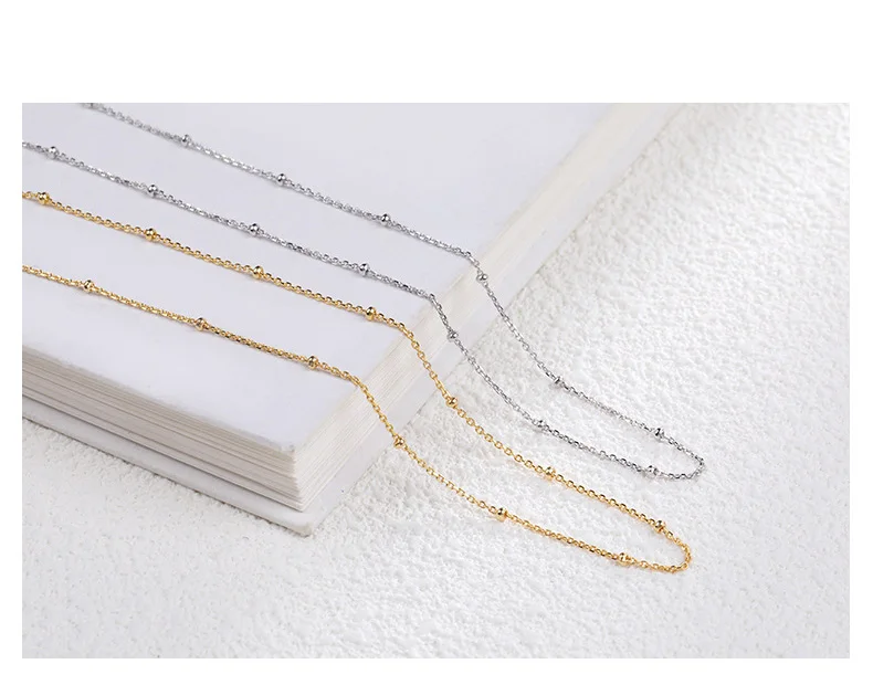 Bead Necklace Real 925 Sterling Silver Jewelry Gold Chain Short Necklace Sweet Gift For Women Party Jewelry DS895