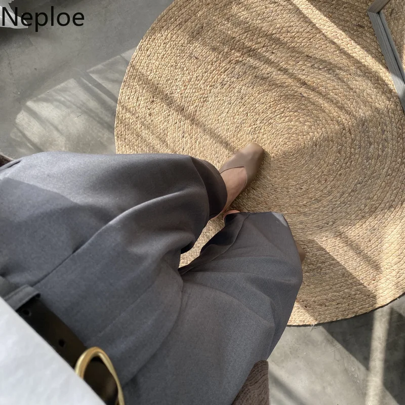 Neploe высокая талия для офиса леди работы стиль Pantalones Mujer одноцветные со складками
