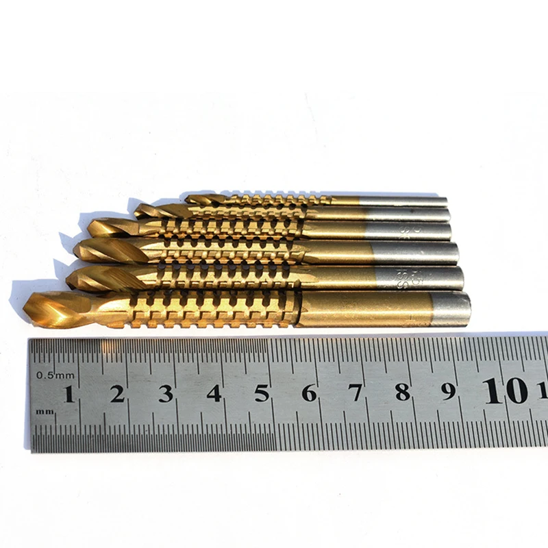  HSS Drill Bits 6pcs Titanium Coated Cutting Slot 3mm 4mm 5mm 6mm 6.5mm 8mm Woodworking Drill Bit for Metal Plastic Sawtooth Bit