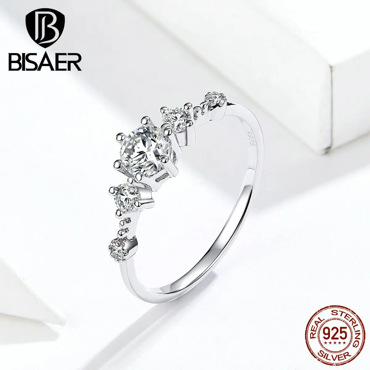 Обручальные кольца BISAER, 925 пробы, серебряные, штабелируемые, кубический циркон, кольца на палец для женщин, свадебные, Обручальные, ювелирные изделия ECR568