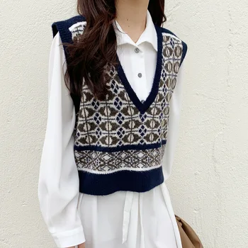 

Retro French V-neck wild knitted vest women 2020 spring new sleeveless vest women