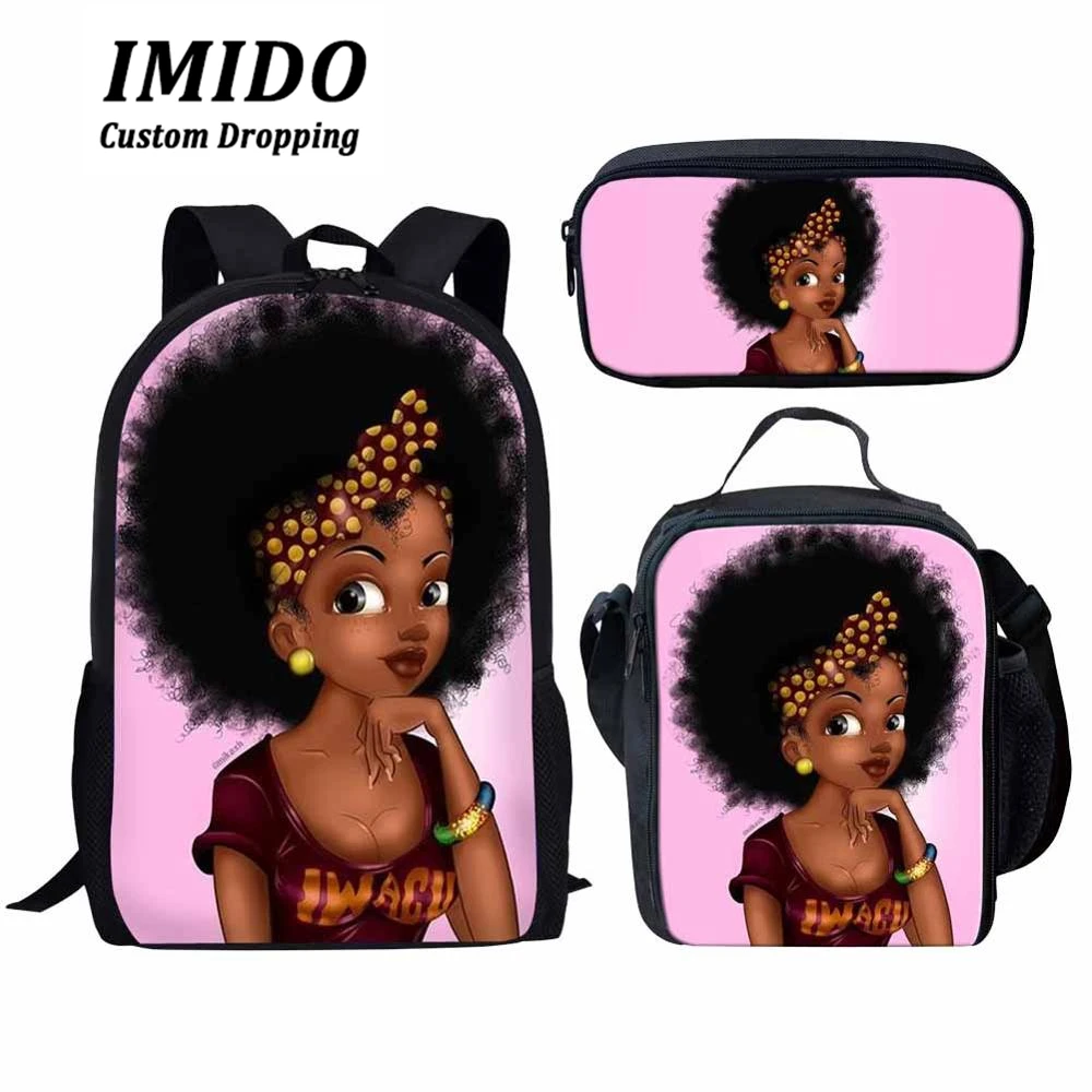 IMIDO, детские школьные сумки для детей, черная, для девочек, волшебная, афро-леди, с принтом, школьная сумка для подростков, сумка для книг на плечо, Rugzak Kinderen - Цвет: 5973CGK