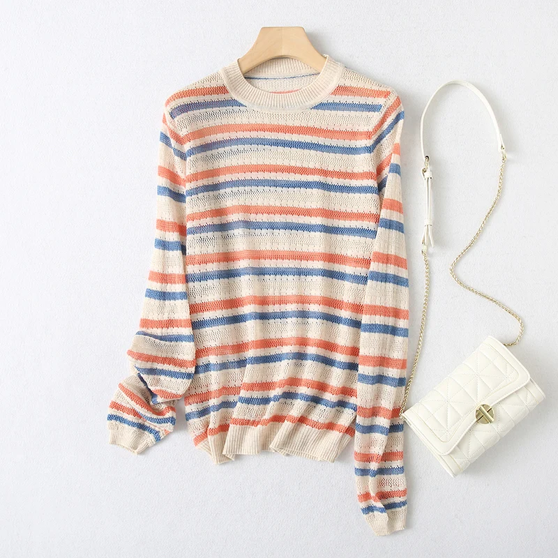 

20852 on 3 row 2 hall 】 the film web celebrity figure six wool round collar stripe knit 33