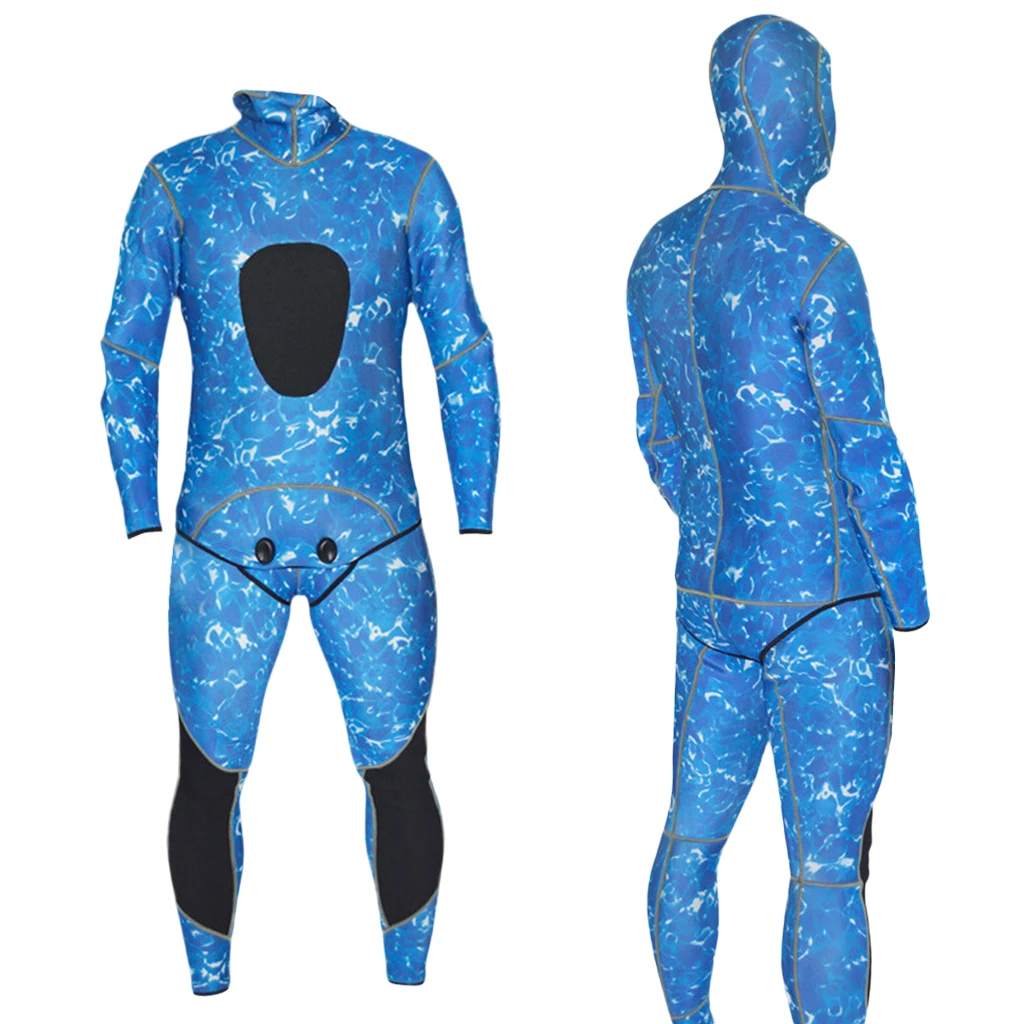 Blue Camo XXL Мужской камуфляж всего тела 2-Piece Set 3 мм неопрен дайвинг гидрокостюм - Цвет: Blue Camo XXL