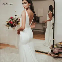 Lakshmigown стильное платье, в стиле русалки, v-образный вырез, сексуальное атласное свадебное платье со шлейфом, глубокий v-образный вырез сзади