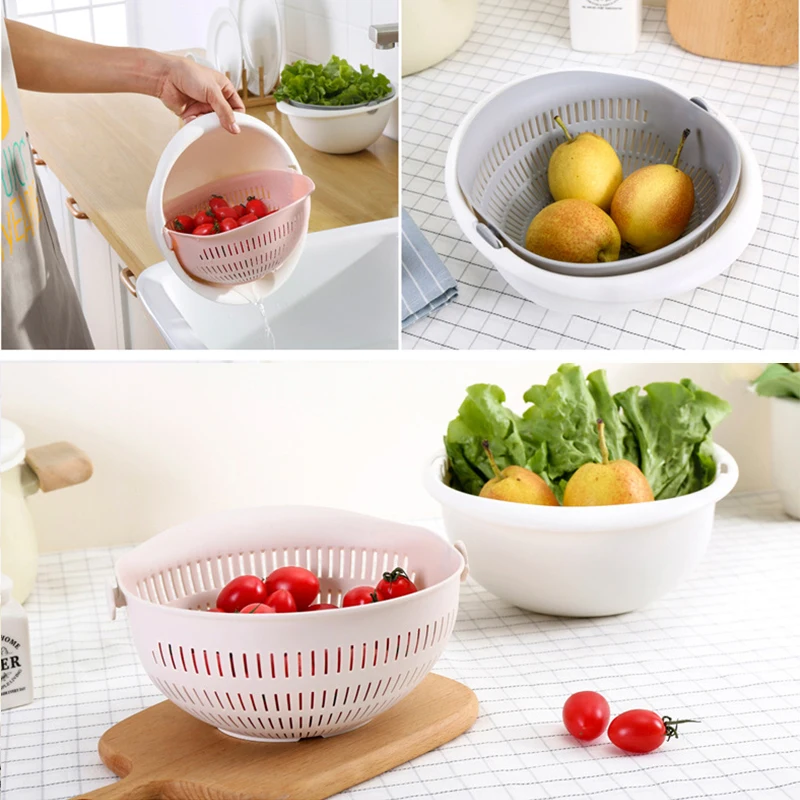 1 pcs Multifunctional plastic washing rice drainer fruit and vegetable basket washing basket Colanders Strainers 4 color