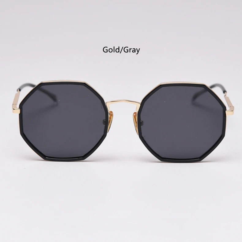 gold gray Новинка, Роскошные модные женские солнцезащитные очки, фирменный дизайн, полигональные, поляризационные, океанские линзы, солнцезащитные очки, женские, металлические, солнцезащитные очки, UV400 - Цвет линз: gold gray
