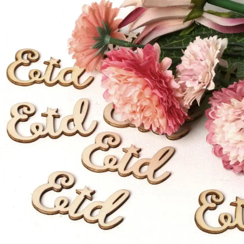 1 1 Set Wooden Craft Eid Mubarak Festival Decoration Home Ornament Props Natural Wood Art Crafts Letter 3D DIY Party Decor Craft
