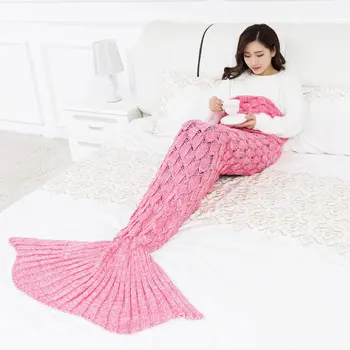 

9 Colors Mermaid Blanket Handmade Knitted Sleeping Wrap TV Sofa Tail Blanket Kids Adult Baby crocheted bag Bedding Throws bag