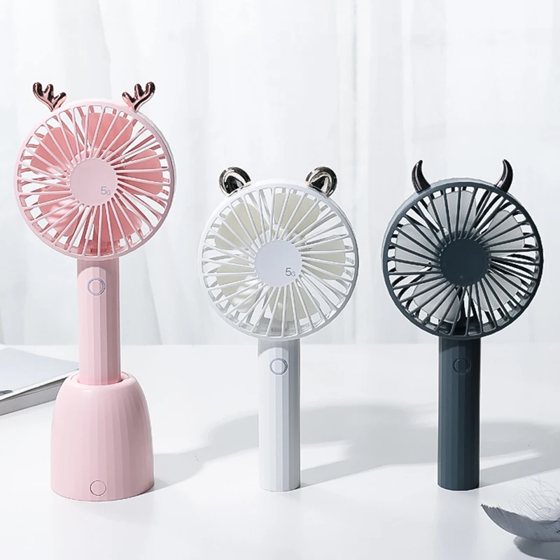 

Handheld USB Mini Fan Cartoon Automatic Rotation Electric Fan 3 Modes Speed Rechargeable Office Table Air Cooler