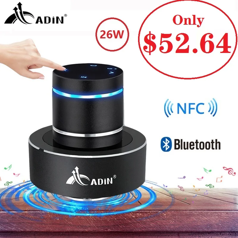 Adin 26W Vibration Speaker Bluetooth Bass Portable Speakers Wireless Resonance Touch Stereo Subwoofe NFC Handsfree with Mic