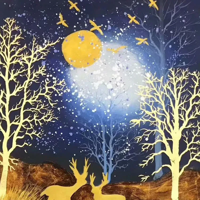 Новогодний Рождественский подарок для дома настенный Декор ручной работы абстрактный счастливый олень Лось Холст Картина маслом для входа в отель коридор
