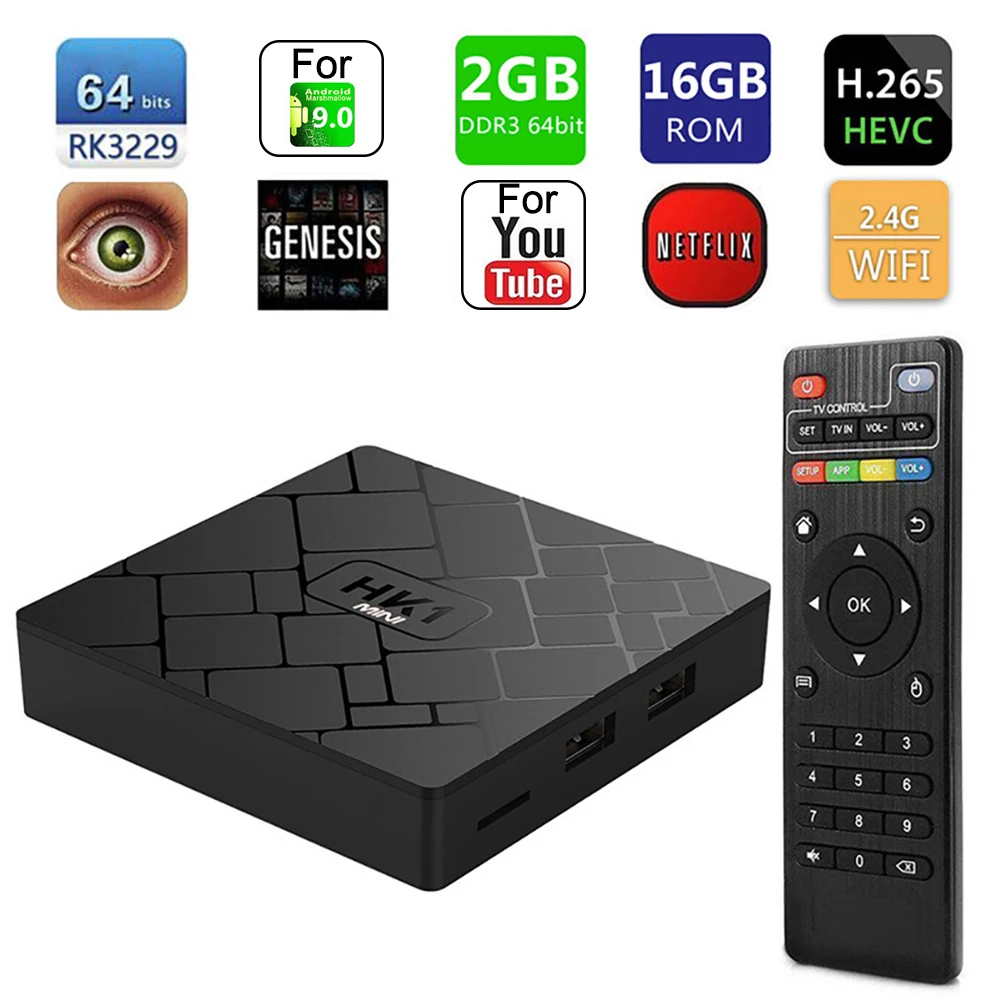 HK1 мини четырехъядерный процессор 2+ 16 ГБ 4K HD WiFi ТВ приставка медиаплеер для Android 9,0