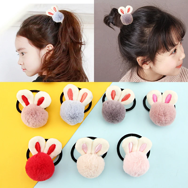 

Minnie Hair Ropes Girls Poms Furball Baby Girl Headband Elastic Rabbit Ears Baby Hair Clips Cartoon Animal Mini Hairpins