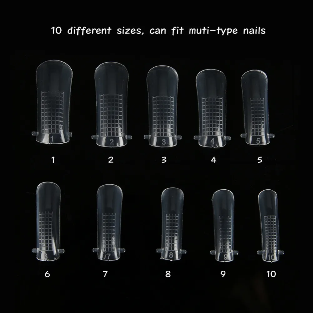 100 шт Прозрачная форма для ногтей Акриловые искусственные ногти полная покрывающая форма наконечники для ногтей расширение пальцев DIY разборная форма бусины для ногтей Инструменты