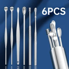 7Pcs Portable Ear Wax Pickers Stainless Steel Earpick Wax Remover Curette Ear Pick Cleaner Ear Cleaner Spoon Care Ear Clean Tool