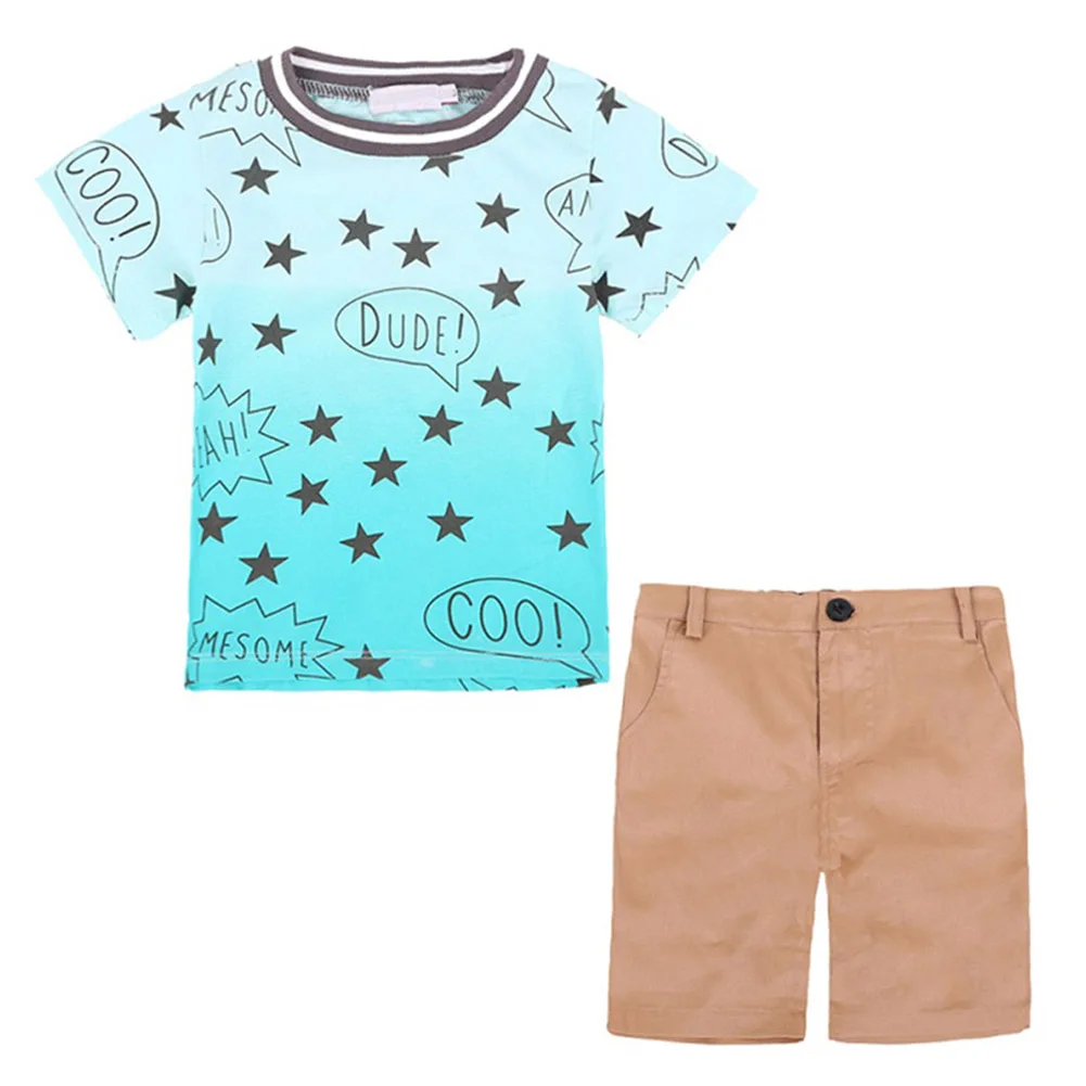 

Two-Piece Set Short Sleeve Star Gradient Shorts Baby Boy Outfit Summer Clothes M09