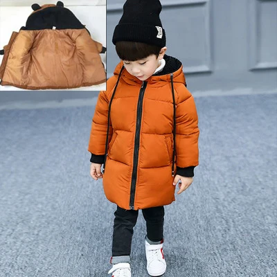 Детское зимнее пальто для мальчиков и девочек, парки для малышей с милым медведем, плотная Детская куртка с хлопковой подкладкой для девочек, длинные толстовки, верхняя одежда, TZ133 - Цвет: caramel