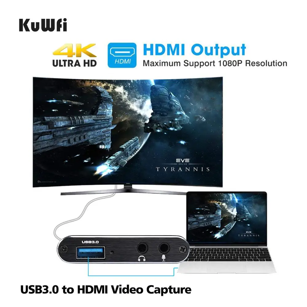 Карта видеозахвата KuWFi 4K HD 1080P USB 3.0 Захват видео игры Трансляция в прямом эфире