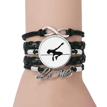 

Physical Education High Jump Bracelet Love Black Twisted Leather Rope Wristband