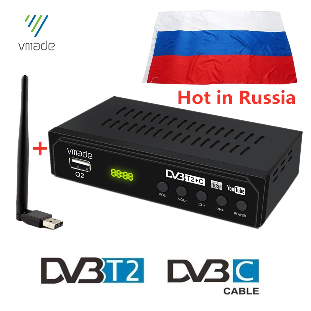 Горячая Распродажа русский DVB T2 C комбинированный цифровой HD Terrsetrial ресивер ТВ