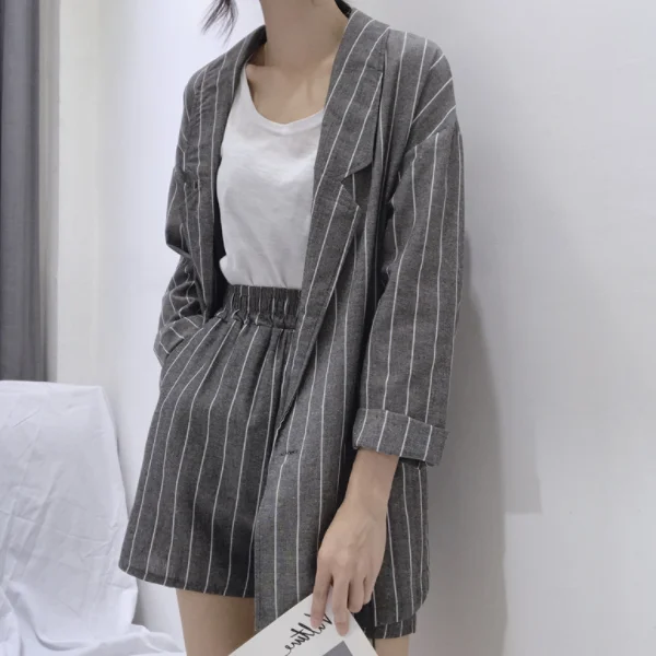 Летний полосатый короткий костюм для женщин комплект из 2 предметов блейзер с