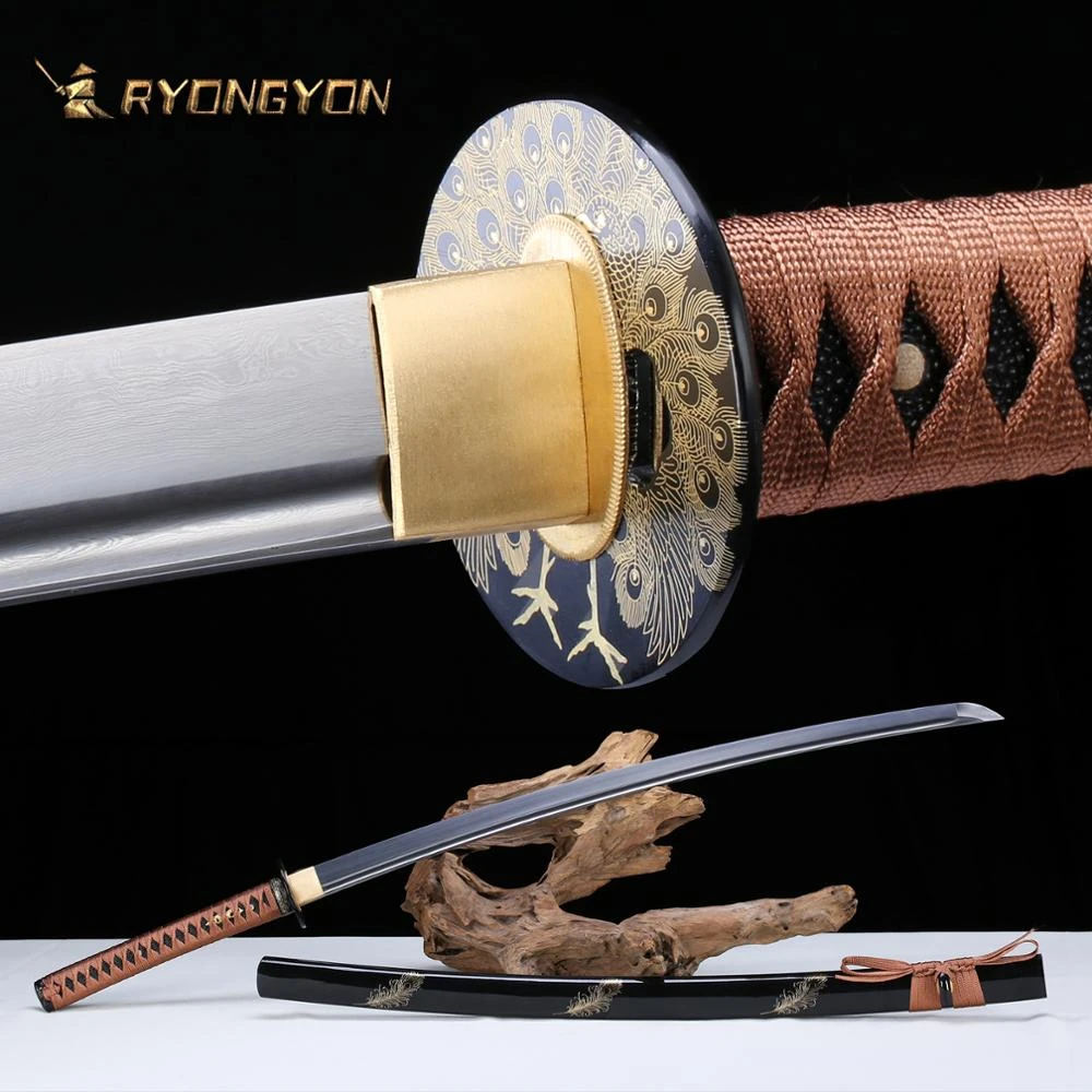 手作り刀リアル剣シャープ純正日本のサムライソード日本忍者剣ダマスカススチールフル唐725 Swords Aliexpress
