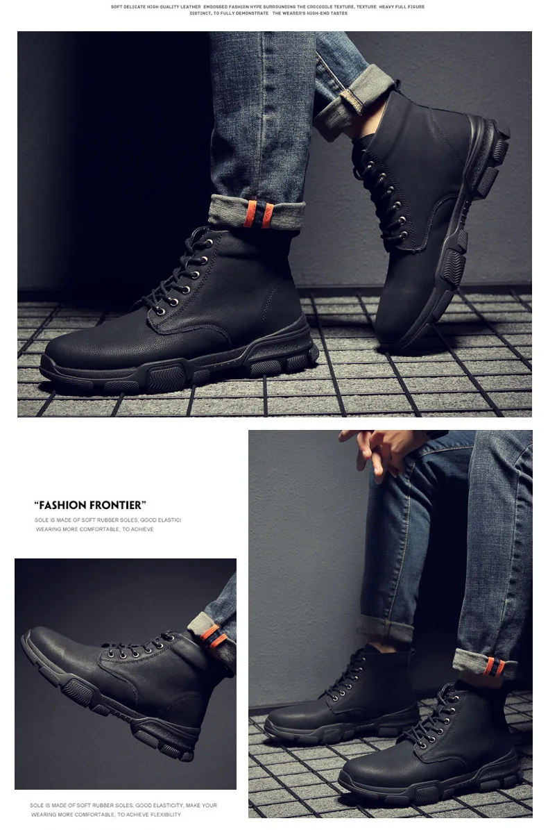 CEVABULE Winter Men's Genuine Leather Cowhide Martin Boots Wear-resistant Sports Casual Shoes Warm-keeping Shoes