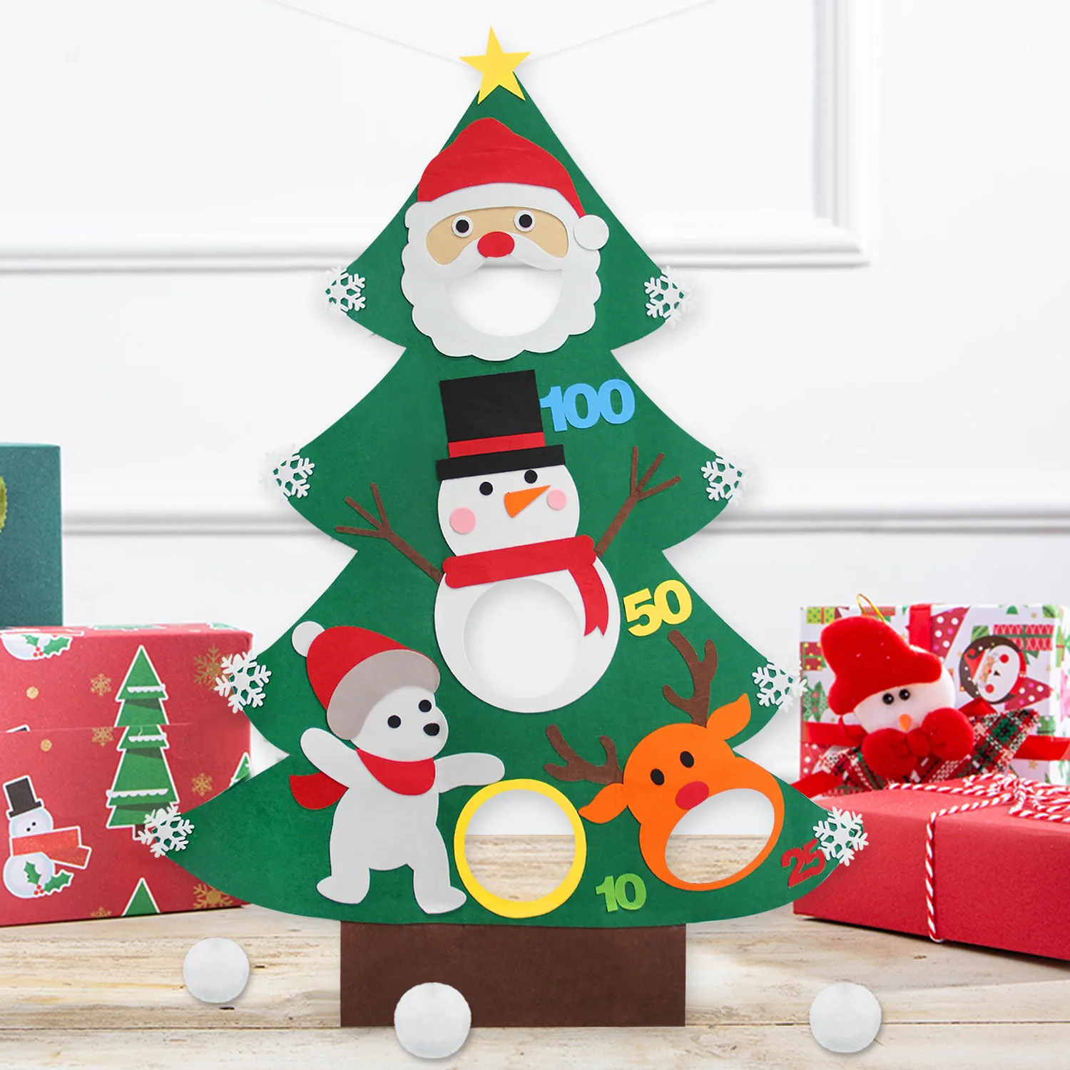 

Toss Games Toy Set Hanging Felt Christmas Tree Banner with 3pcs Sandbag Balls Outdoor Throwing Play Party Decorations