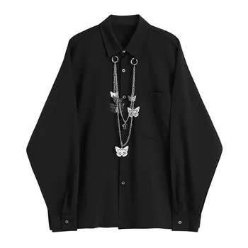 

rsize shirt retro personality wild loose long-sleeved men's and women's shirt + necklace pendant set