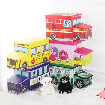 

New Toys Organizer Kids books Toy Storage Box Folding Cartoon Car Toy Storage Basket Children Storage Bin Multi-function stool
