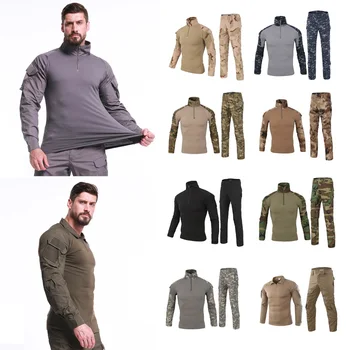

2 Pcs Men's Outdoor Tactical Shirt Sport Set Hiking Pants Camouflage Military Fishing Shirts Men For Shooting Hunting Clothes