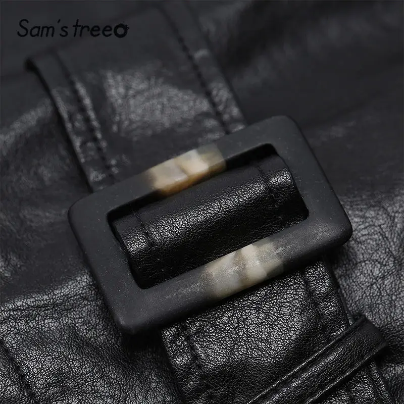 Most effective  Samstree Black Pure Pocket Motor Storm Leather Jacket Women Coat 2019 Autumn Streetwear Casual Fema