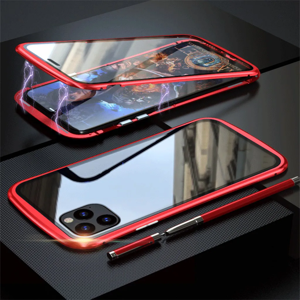 Магнитный адсорбционный чехол для iPhone 11 pro max чехол 11pro стеклянный чехол металлический бампер для iPhone 11 чехол для телефона Fundas 920#2