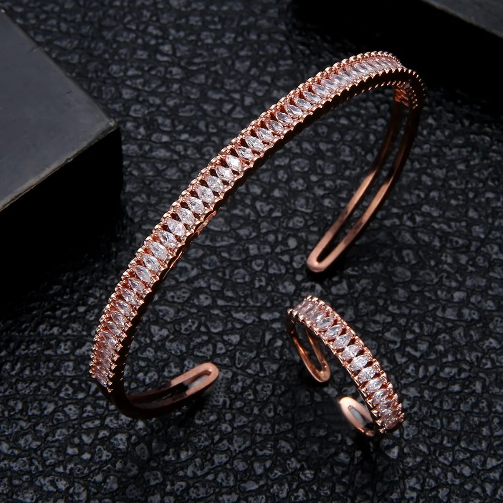 Luxury Unique African Bangle Ring Set Jewelry Sets For Women Wedding Cubic Zircon Crystal CZ Dubai Bridal Jewelry include 3sets