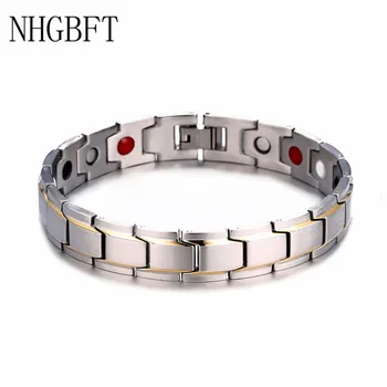

NHGBFT Classic gold color Magnetic Bracelet For Mens Women Stainless Steel Energy Germanium Health Bracelets Hand Chain