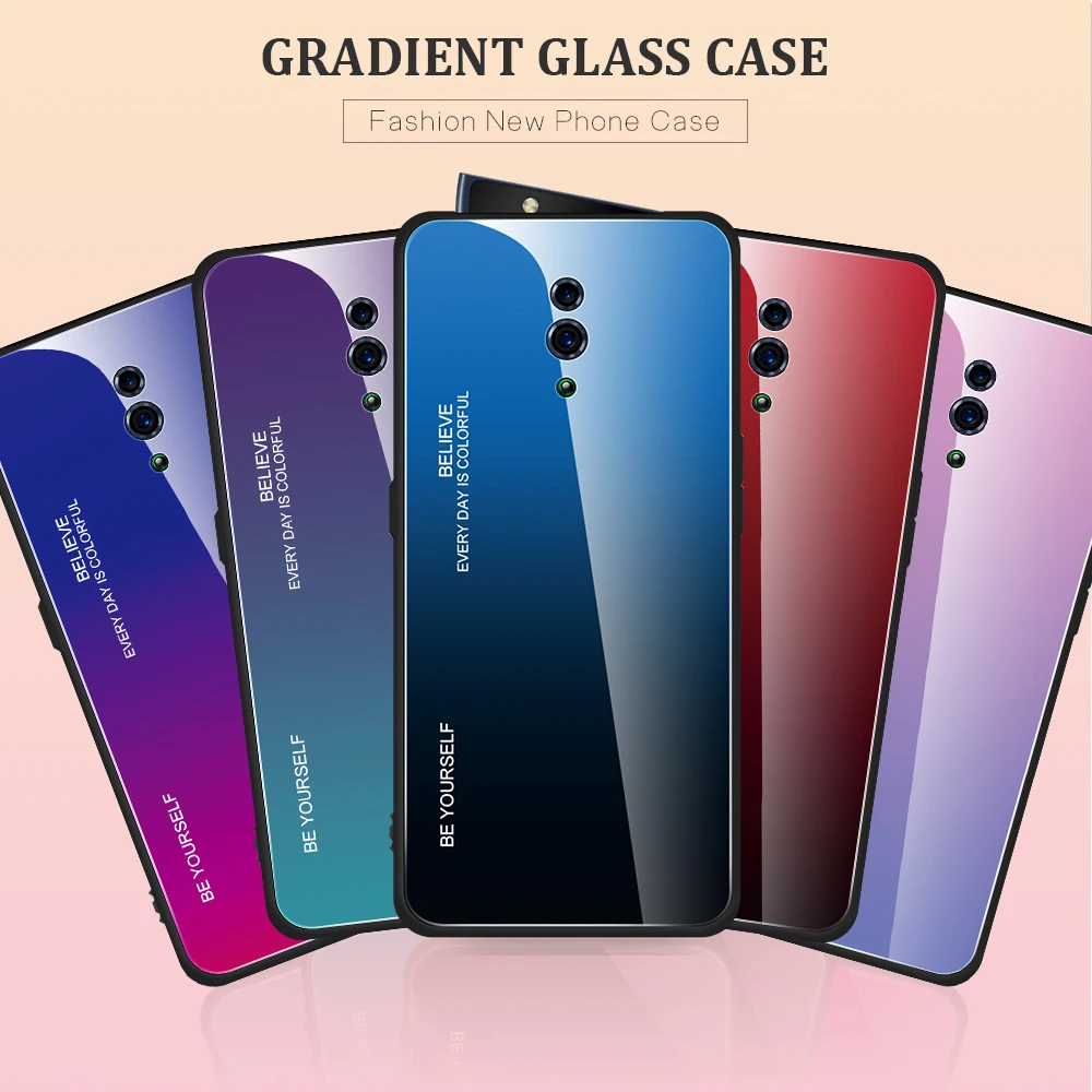New Gradient Glass Case For Oppo F11 pro Silicone Frame Hard PC Back Phone Cover R17 K1 R15X R19 Find X |