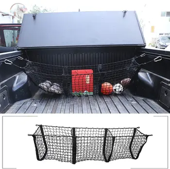 

Car Truck Bed Three Pocket Pickup Trunk Mesh Cargo Organizer Storage Net Black For Toyota Tacoma 2005-2020 Exterior Accessories