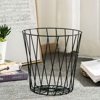 

Nordic Wrought Iron Rubbish Trash Storage Basket Modern Simple Living Room Movable Metal Storage Basket Creative Mini Teapoy