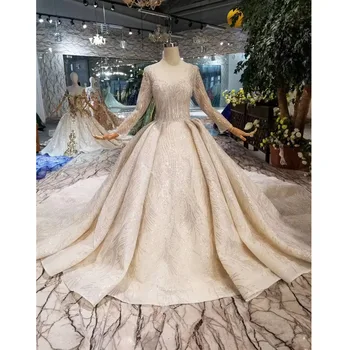 شراءفستان زفاف فاخر BGW HT43019 مع قطار طويل دانتيل مطرز براق يدوي الصنع فستان زفاف بأكمام طويلة فستان مسلم
