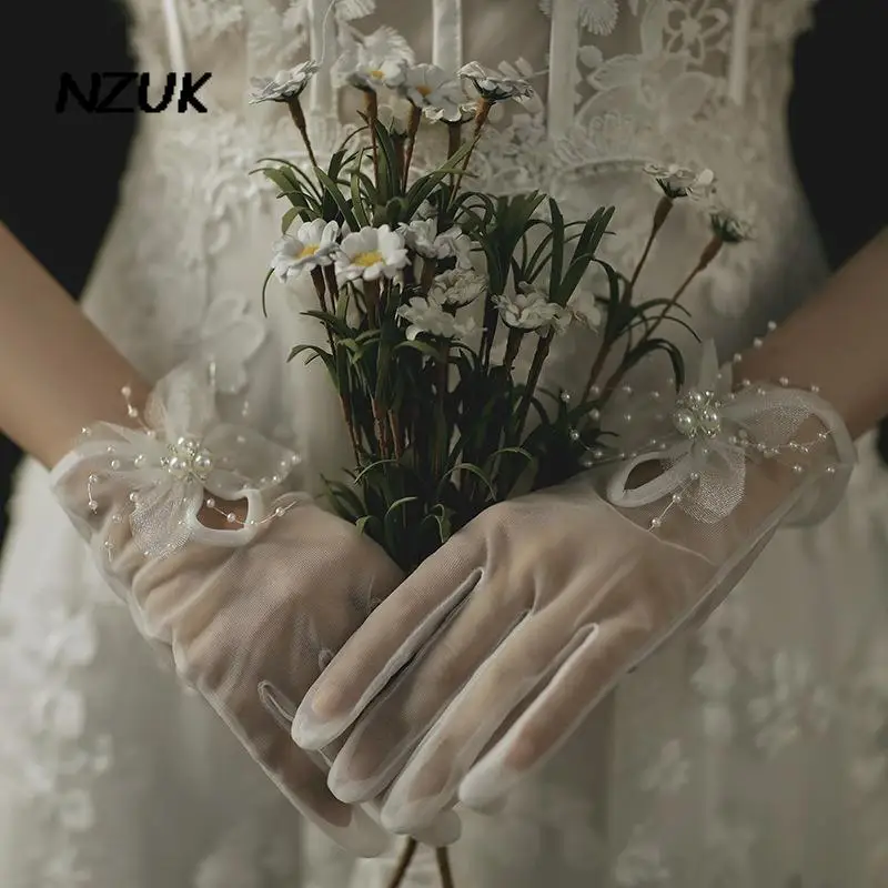 Tanio NZUK Fashion Bride letnia suknia ślubna rękawiczki koronkowe Vintage