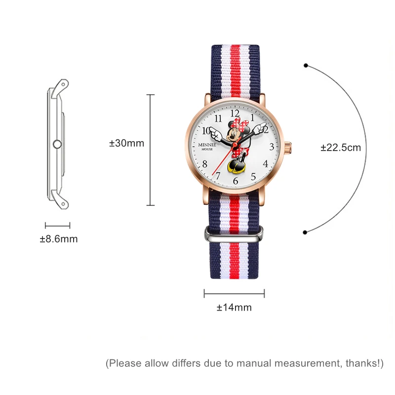 Минни Маус девушки нейлон кожаный ремешок Япония Кварцевые водонепроницаемые наручные часы лучший бренд класса люкс Дисней леди милый лучший подарок часы