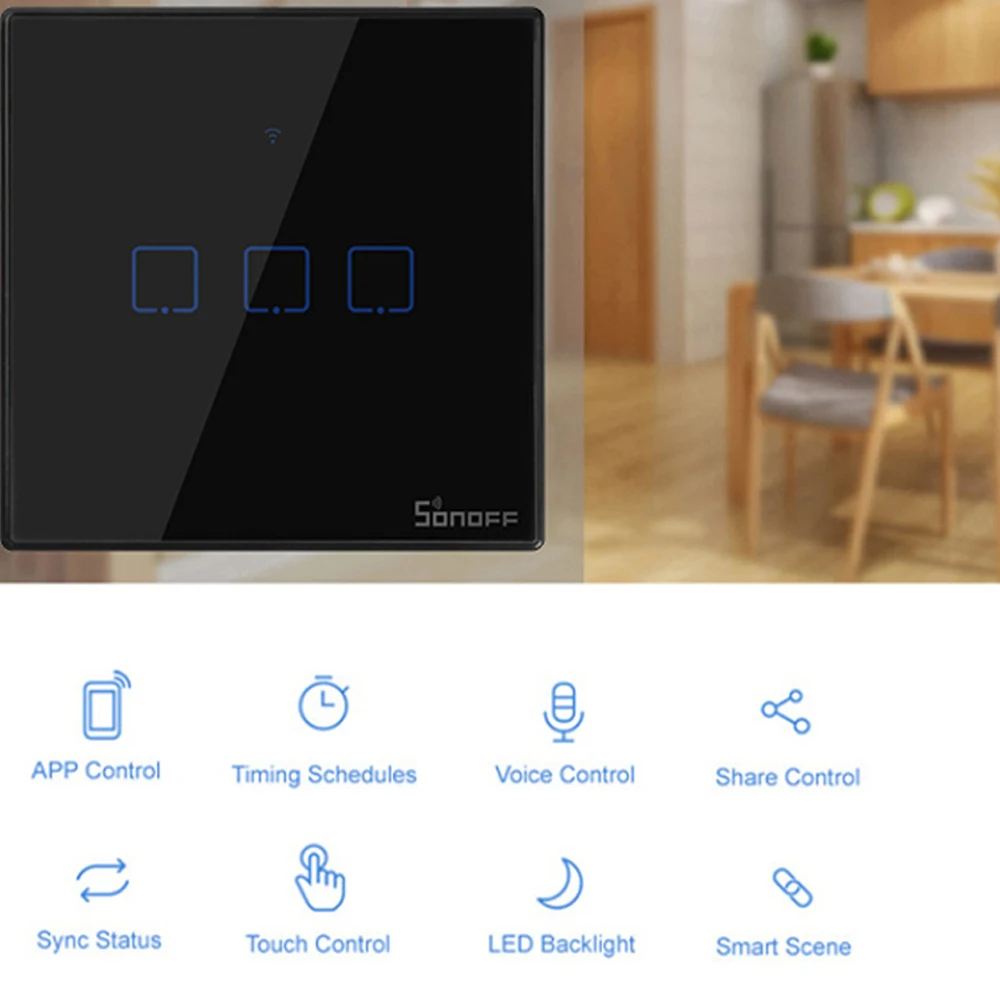 SONOFF T3 TX SmartSwitch Wifi настенный сенсорный переключатель с бордюром дома 433 пульт дистанционного управления RF/голосовой/APP/сенсорное управление работа с Alexa EU