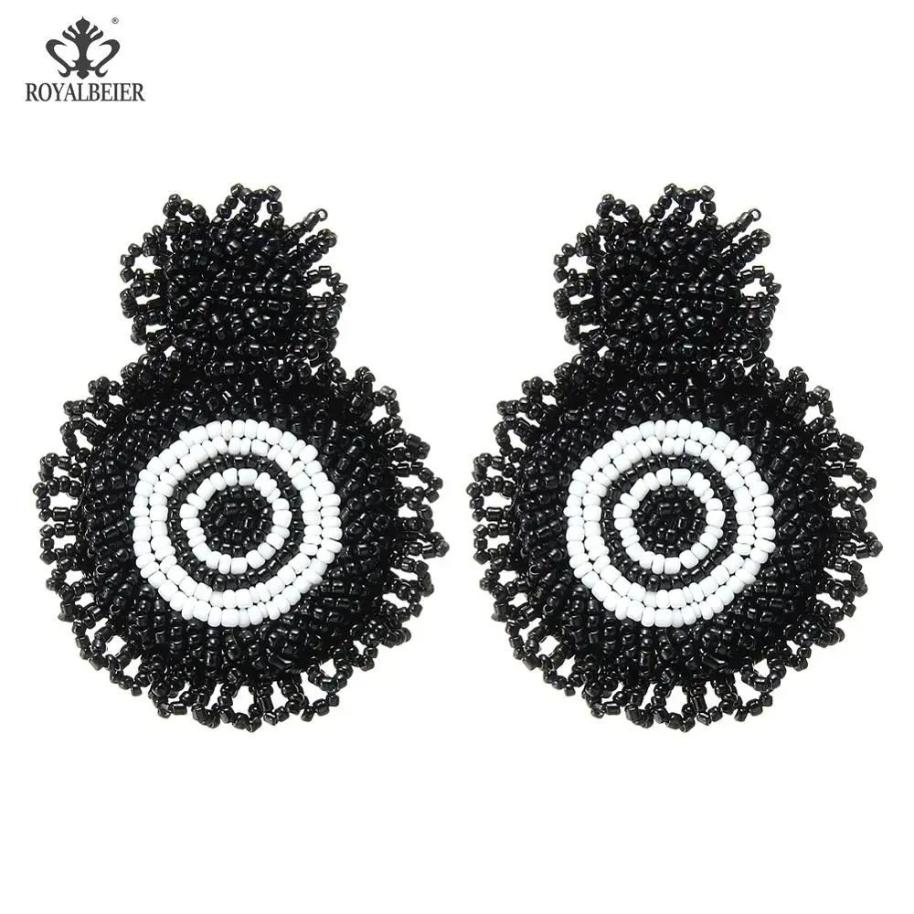 Black earrings 0678a ROYALBEIER, богемные черные висячие серьги с кисточками для женщин, черные висячие серьги с бусинами, массивные вечерние серьги, подарок - Окраска металла: Black earrings 0678a
