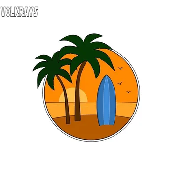 

Volkrays Fashion Car Sticker Surf Sticker Palm Trees Accessories Reflective Waterproof Cover Scratches Funny PVC Decal,11cm*11cm