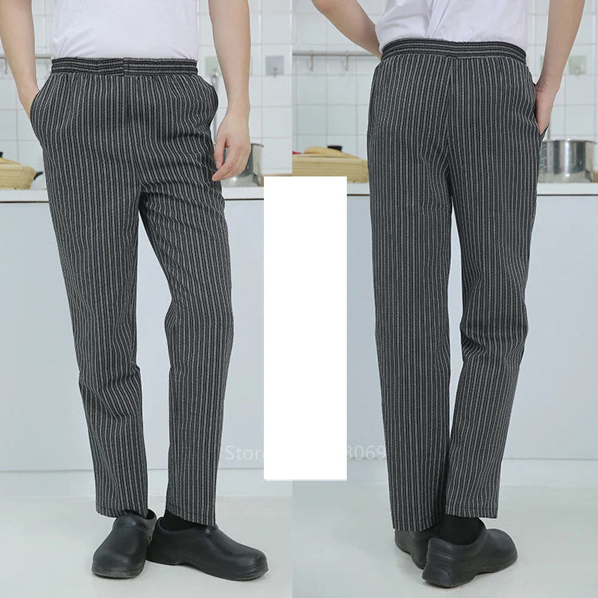 Adult Chef Uniform Loose Trousers for Mens Food Service Stripe Work Wear Kitchen Restaurant Catering Cook Pants M-4XL Bottoms