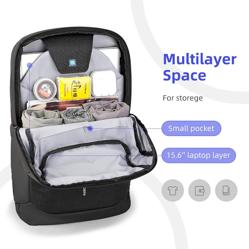 Mark Ryden 2021 New USB Free Charging Men Backpack 15.6 Inch Laptop Bag Two Side Pocket Water Resistant Men Backpack