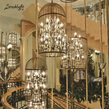 

Nordic Iron Personality LED Pendant Lamp Bird Cage Bedroom Pendant Light Living Room Restaurant Retro Creative Crystal Bird Cage