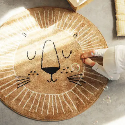 Alfombra nórdica de dibujos animados para niños y bebés, tapete redondo de León, accesorios de fotografía recién nacido, sala de estar