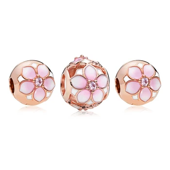 

NEW 100% 925 Sterling Silver ROSE MAGNOLIA BLOOM CHARM PACK Original Jewelry Suitable DIY Bracelet Gift Factory Direct RAU0526